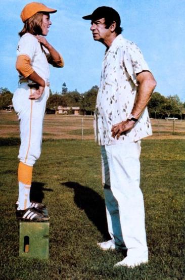 Actors Walter Matthau and Tatum O'Neal in a scene from the movie "Bad News Bears"